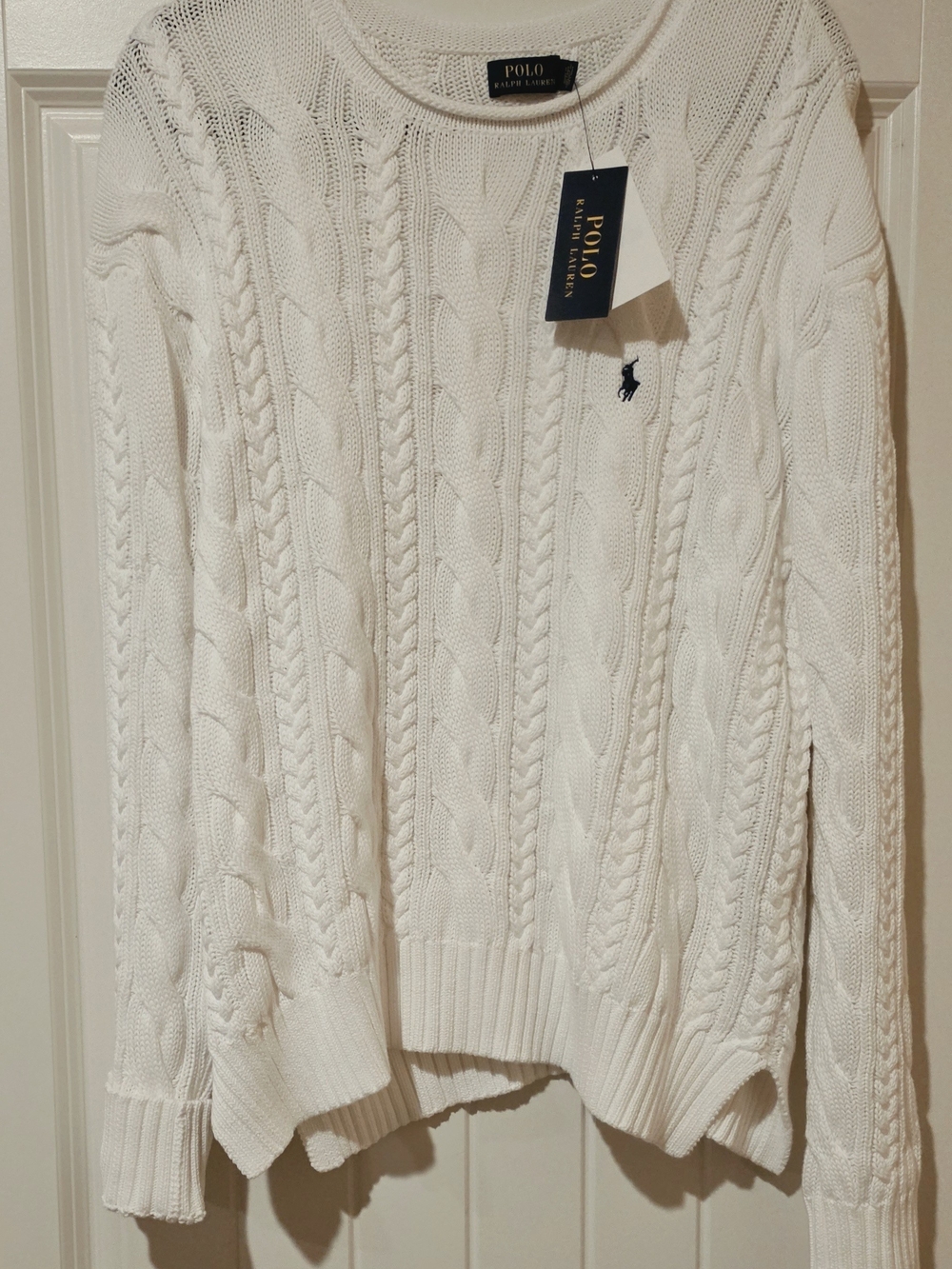 Polo Ralph Lauren Cable-Knit Cotton Crewneck Sweater White Large